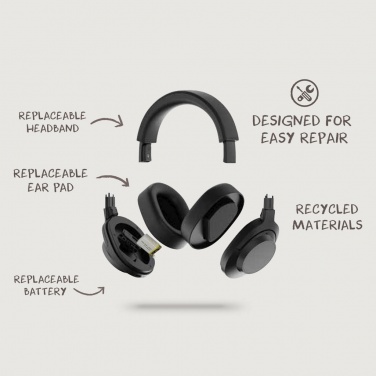 Logotrade promotional item image of: Irvine RCS recycled and repairable ANC wireless headphone