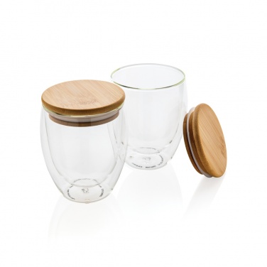 Logo trade business gift photo of: Double wall borosilicate glass with bamboo lid 250ml 2pc set