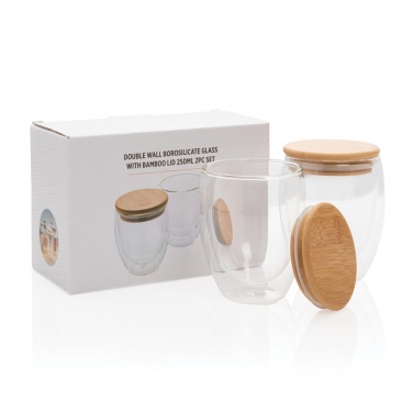 Logo trade promotional item photo of: Double wall borosilicate glass with bamboo lid 250ml 2pc set