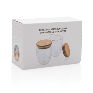 Logo trade promotional items picture of: Double wall borosilicate glass with bamboo lid 250ml 2pc set