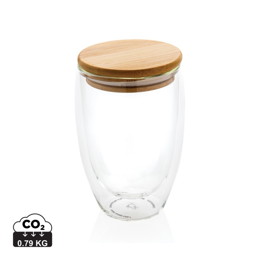 Logo trade corporate gifts picture of: Double wall borosilicate glass with bamboo lid 350ml