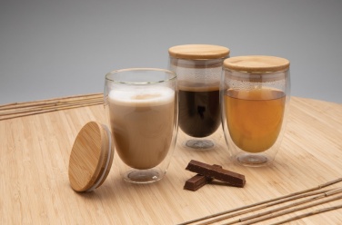 Logotrade promotional item picture of: Double wall borosilicate glass with bamboo lid 350ml