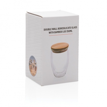 Logo trade promotional gift photo of: Double wall borosilicate glass with bamboo lid 350ml