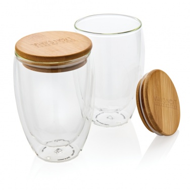 Logo trade advertising products picture of: Double wall borosilicate glass with bamboo lid 350ml 2pc set