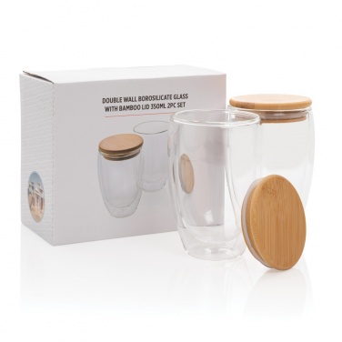 Logotrade corporate gifts photo of: Double wall borosilicate glass with bamboo lid 350ml 2pc set