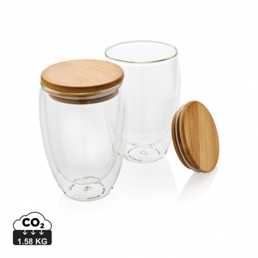 Logotrade promotional item image of: Double wall borosilicate glass with bamboo lid 350ml 2pc set