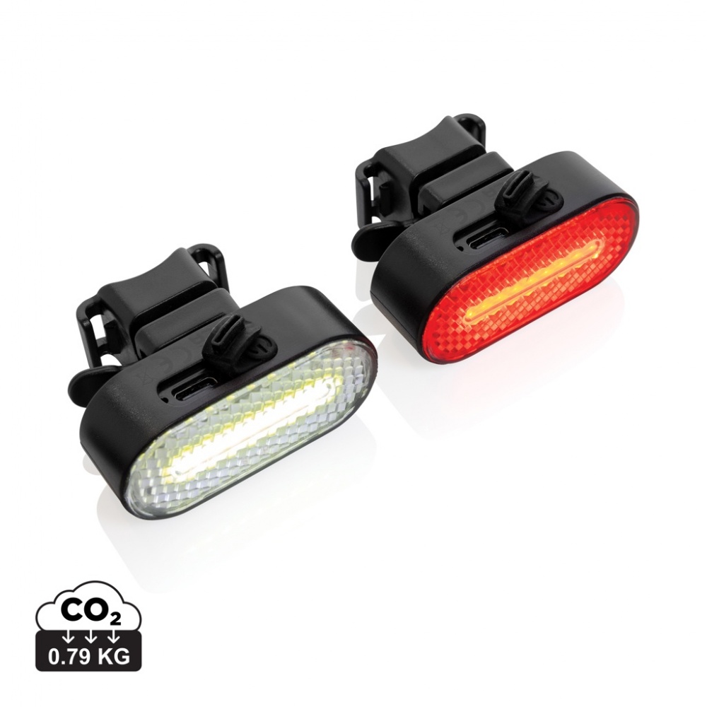 Logotrade promotional items photo of: Lumino RCS recycled plastic USB re-chargeable bike light set