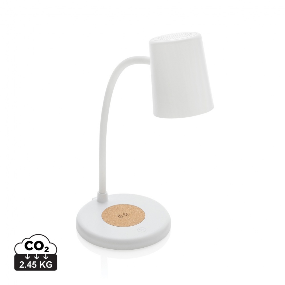 Logotrade promotional merchandise photo of: Zenara RCS recycled plastic and cork 15W wireless desk lamp