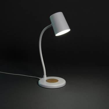 Logo trade corporate gifts picture of: Zenara RCS recycled plastic and cork 15W wireless desk lamp