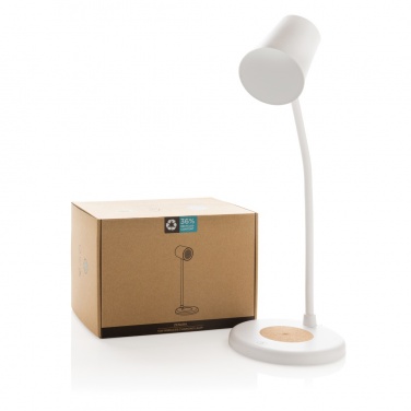 Logotrade promotional items photo of: Zenara RCS recycled plastic and cork 15W wireless desk lamp