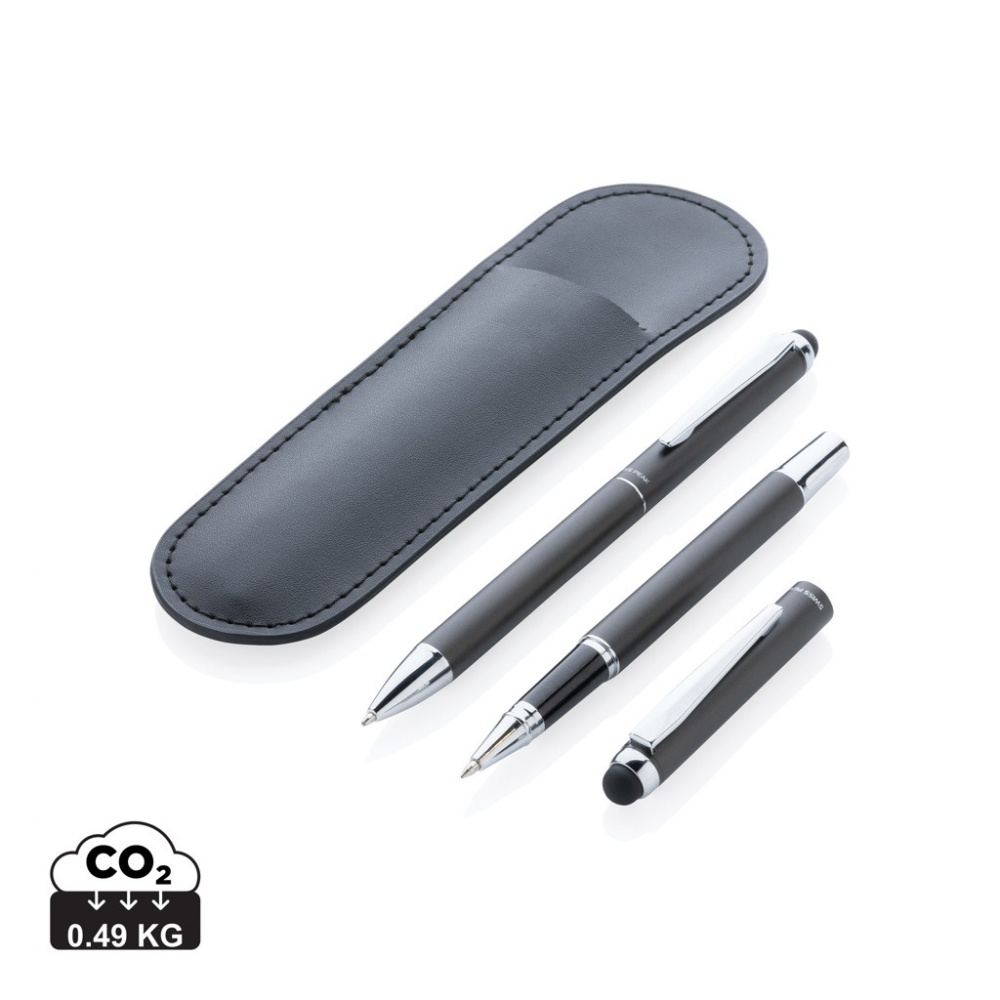 Logo trade corporate gift photo of: Swiss Peak deluxe pen set in PU pouch