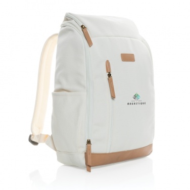 Logo trade business gift photo of: Impact AWARE™ 16 oz. recycled canvas 15" laptop backpack