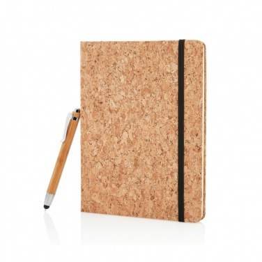 Logo trade promotional giveaway photo of: A5 notebook with bamboo pen including stylus