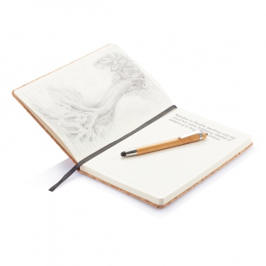 Logo trade promotional gift photo of: A5 notebook with bamboo pen including stylus