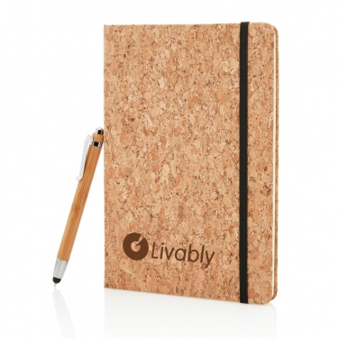 Logotrade advertising product picture of: A5 notebook with bamboo pen including stylus