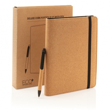 Logo trade promotional merchandise photo of: Deluxe cork portfolio A5 with pen