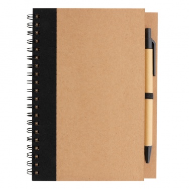 Logo trade corporate gifts image of: Kraft spiral notebook with pen