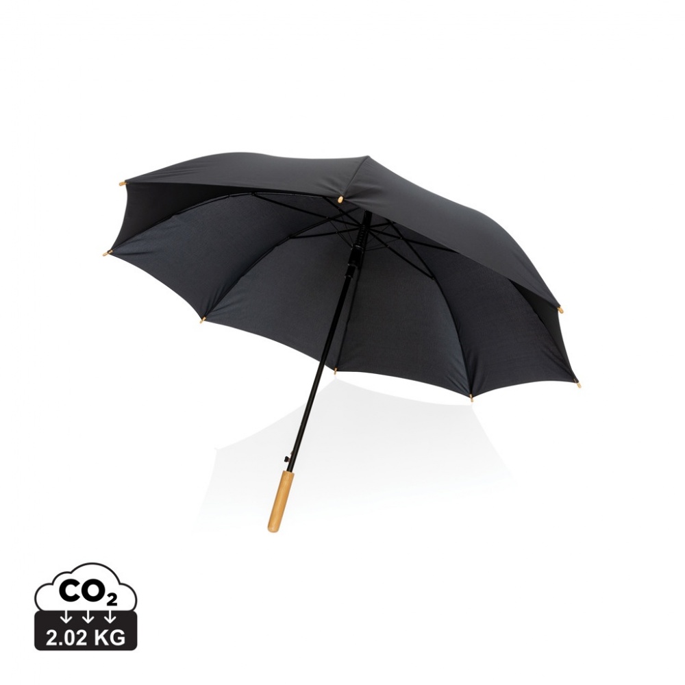 Logo trade promotional items image of: 27" Impact AWARE™ RPET 190T auto open bamboo umbrella