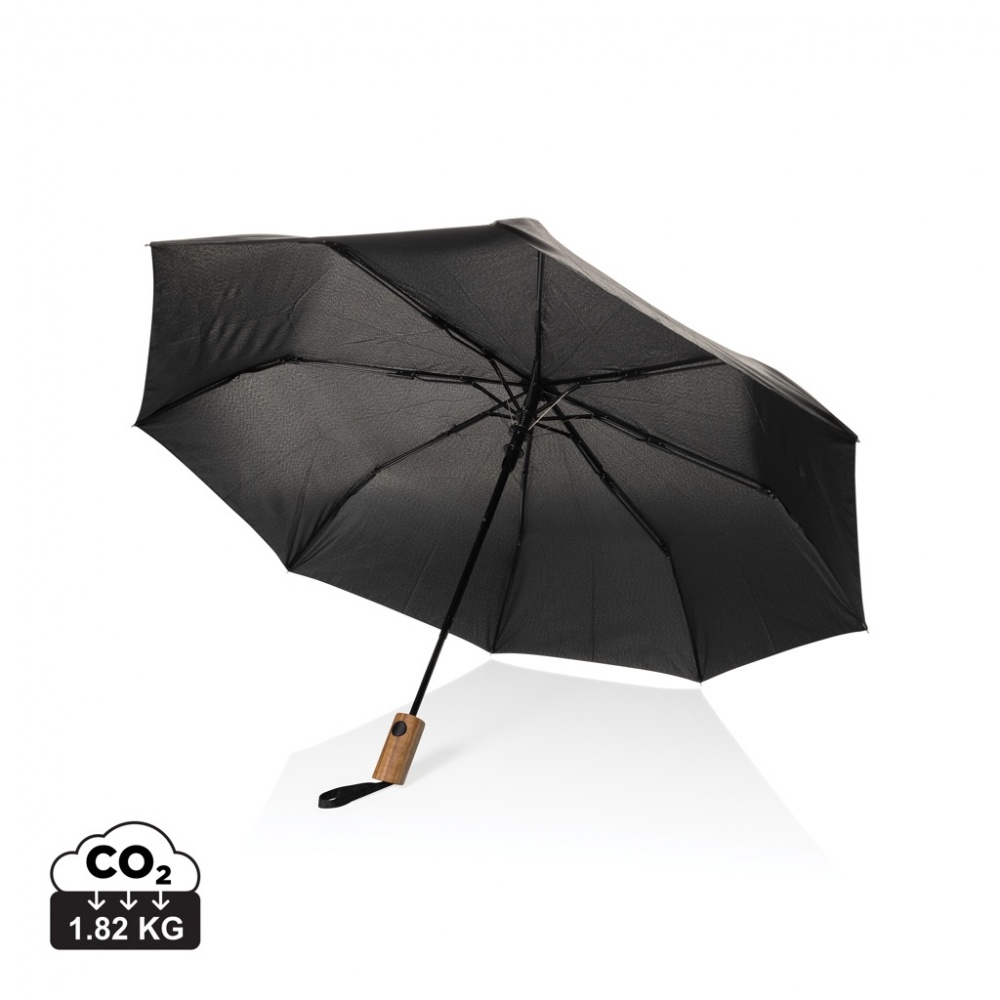 Logo trade promotional products image of: Kaycey 21" AWARE™ RPET Acacia wood mini auto open umbrella