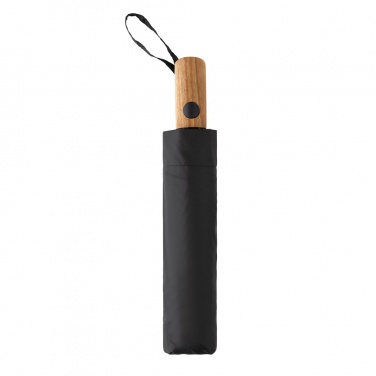 Logo trade promotional giveaway photo of: Kaycey 21" AWARE™ RPET Acacia wood mini auto open umbrella