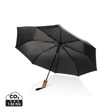 Logotrade promotional product picture of: Kaycey 21" AWARE™ RPET Acacia wood mini auto open umbrella