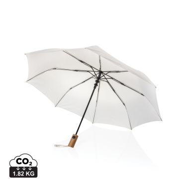 Logo trade corporate gift photo of: Kaycey 21" AWARE™ RPET Acacia wood mini auto open umbrella