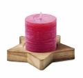 Candle on star wooden base, Red