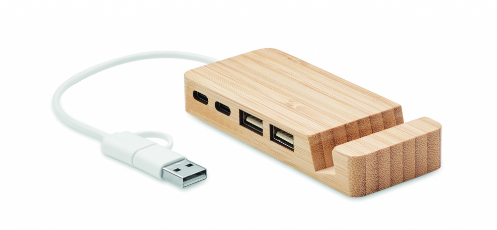 Logo trade promotional merchandise photo of: Bamboo USB 4 ports hub