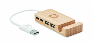 Logo trade corporate gifts image of: Bamboo USB 4 ports hub