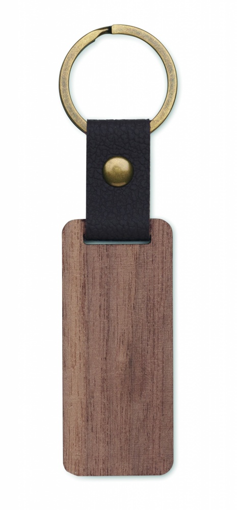 Logo trade business gift photo of: Key ring in walnut and PU Kokkola