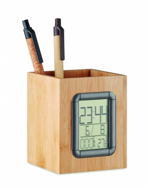 Logotrade promotional product image of: Bamboo pen holder and LCD clock