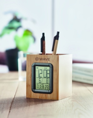 Logotrade corporate gift picture of: Bamboo pen holder and LCD clock