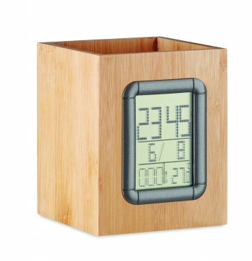 Logo trade promotional giveaway photo of: Bamboo pen holder and LCD clock