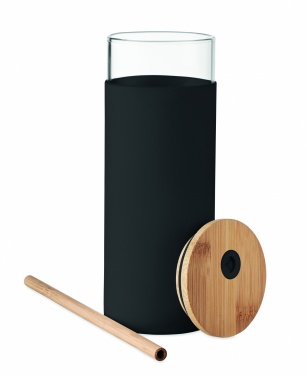 Logo trade promotional items image of: Glass tumbler 450ml bamboo lid