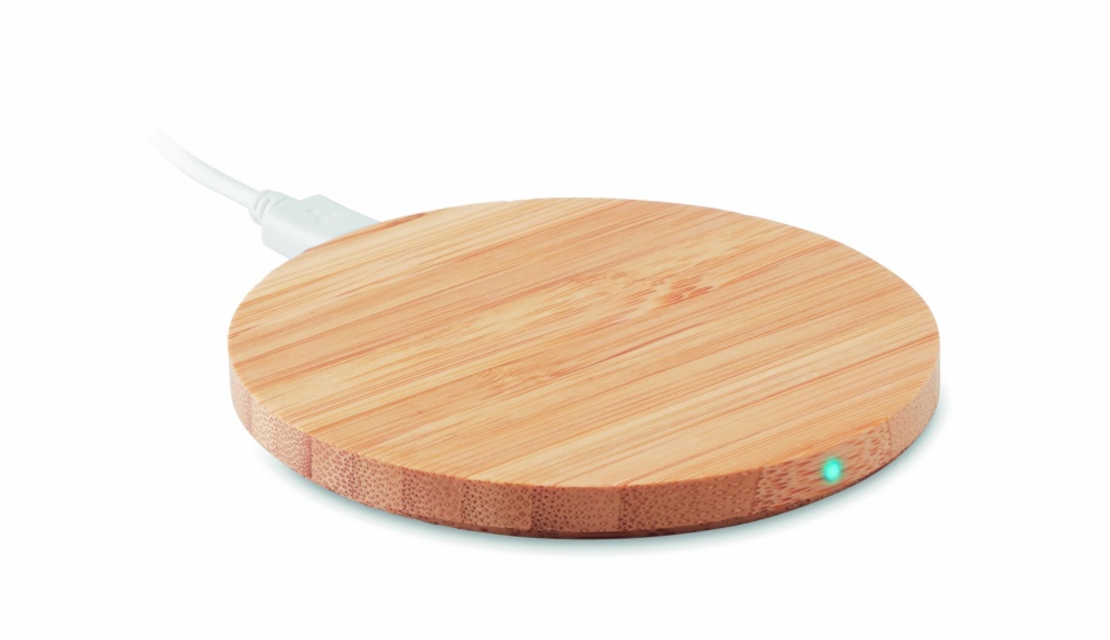 Logo trade promotional merchandise picture of: Wireless charger bamboo 10W RUNDO +