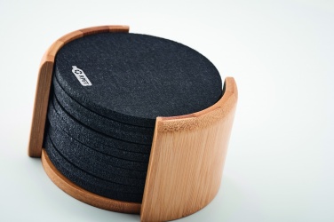 Logotrade promotional item image of: RPET coasters in bamboo holder