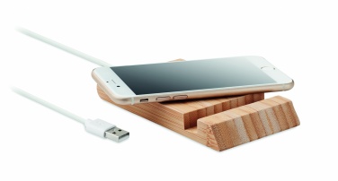 Logo trade promotional merchandise photo of: Bamboo wireless charger  10W ODOS