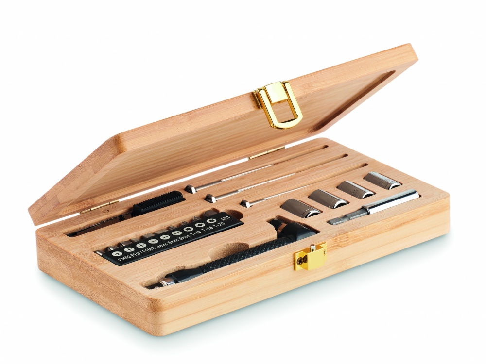 Logotrade business gift image of: 21 pcs tool set in bamboo case