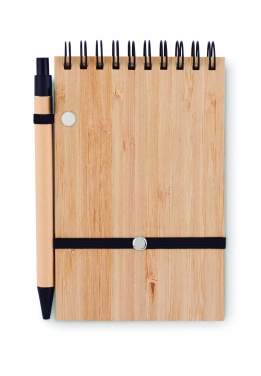 Logo trade business gifts image of: A6 bamboo notepad with pen SONORABAM