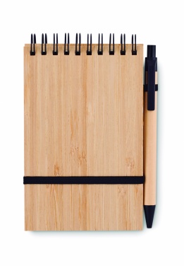 Logo trade promotional merchandise picture of: A6 bamboo notepad with pen SONORABAM