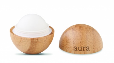 Logo trade promotional gifts image of: Lip balm in round bamboo case