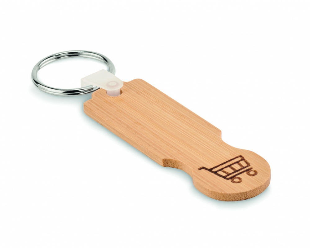 Logo trade promotional gifts picture of: Bamboo euro token key ring Rauma