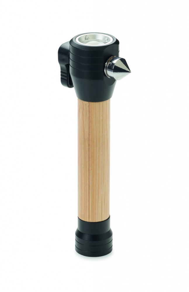 Logo trade promotional products picture of: 3-in-1 bamboo flashlight with an emergency hammer and seatbelt cutter