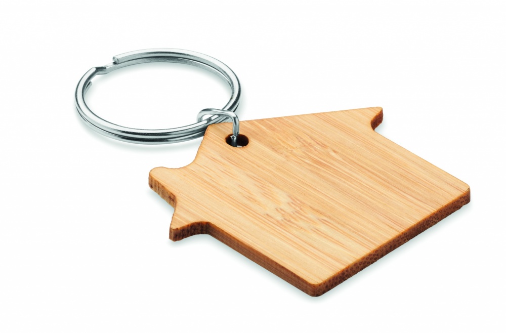 Logotrade promotional item image of: House shaped bamboo key ring Järvenpää