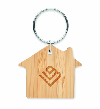 Logo trade advertising product photo of: House shaped bamboo key ring Järvenpää