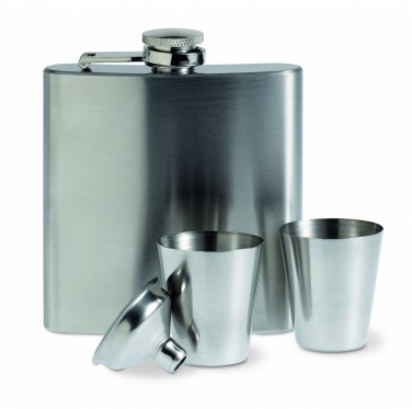 Logo trade promotional items image of: Slim hip flask w 2 cups set