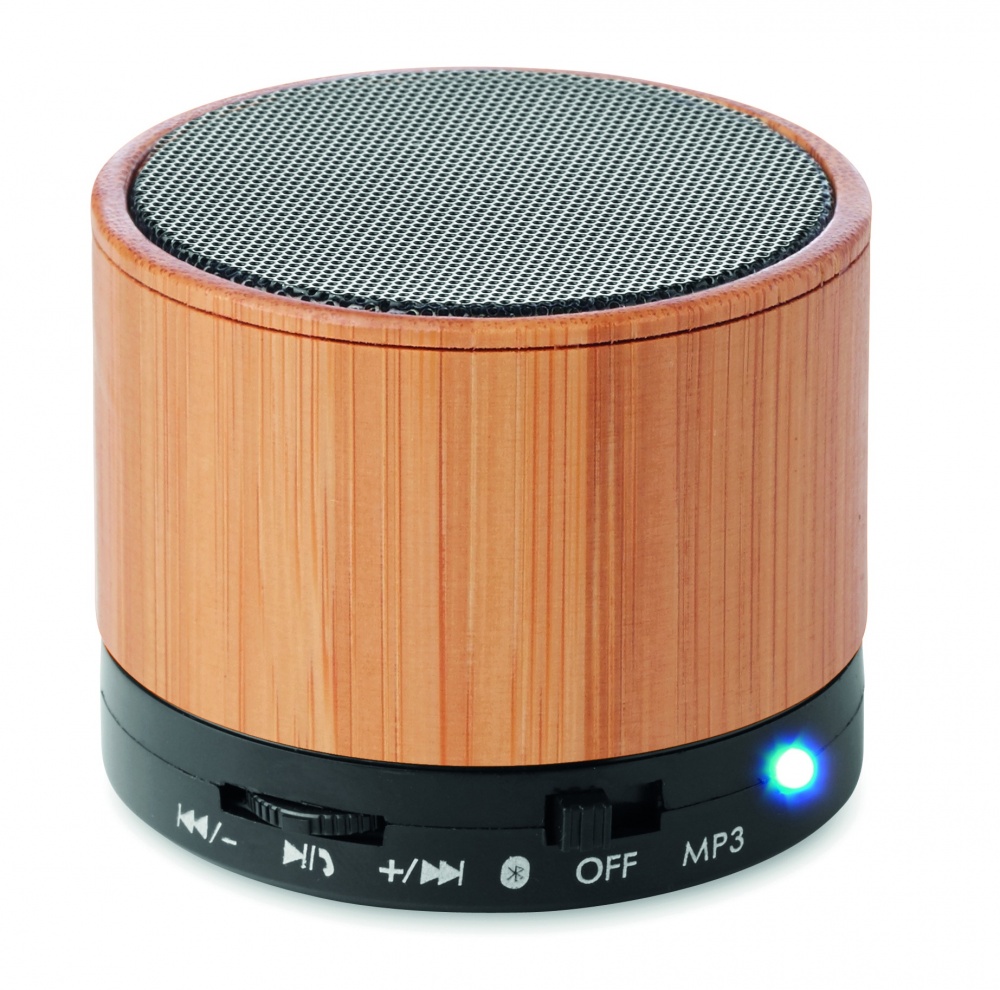 Logotrade promotional merchandise picture of: Round Bamboo wireless speaker