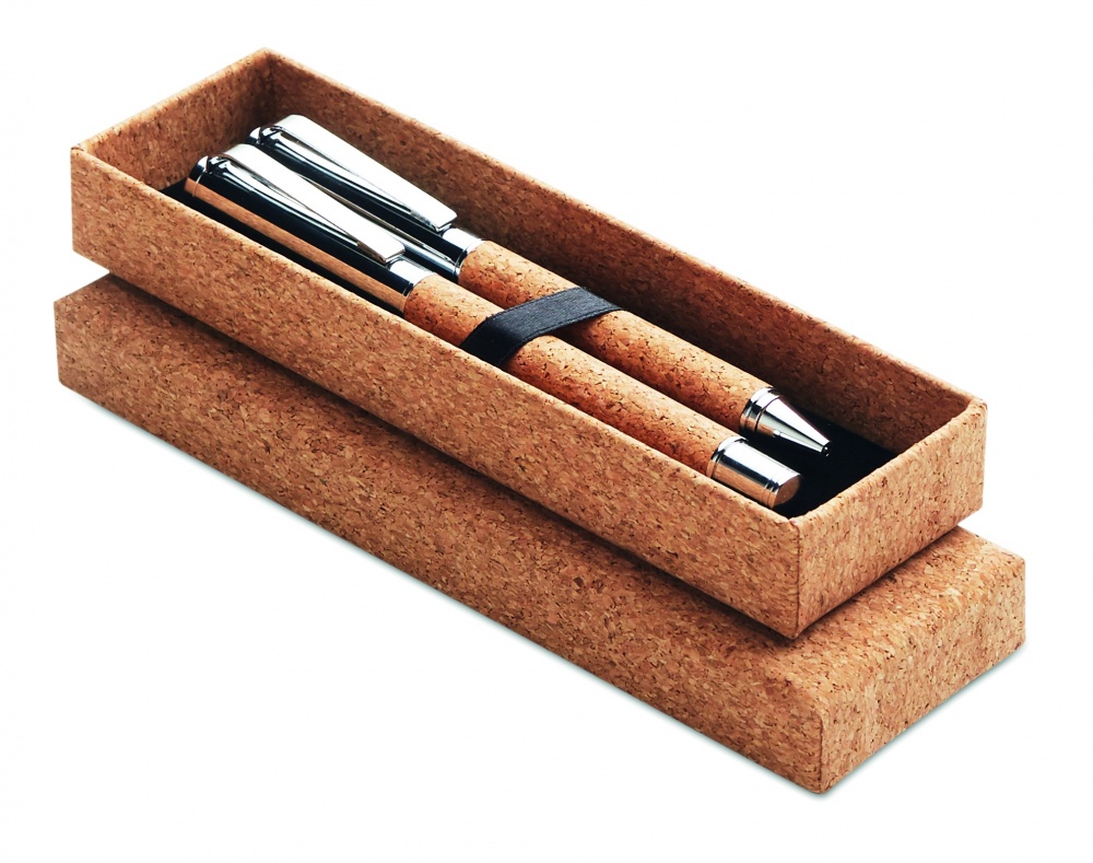 Logo trade promotional merchandise image of: Metal Ball pen set in cork box