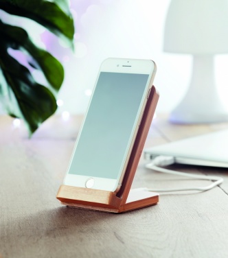 Logo trade corporate gifts picture of: Bamboo wireless charge stand 5W WIRESTAND