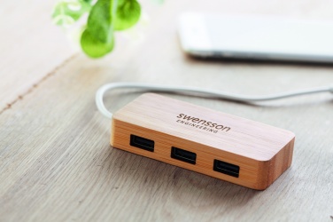 Logo trade promotional products image of: Bamboo USB 3 ports hub